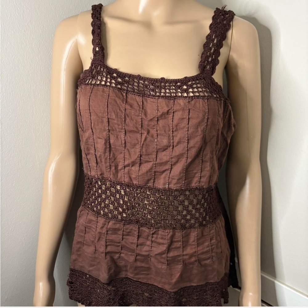 Brown Lace Trimmed Women's Top